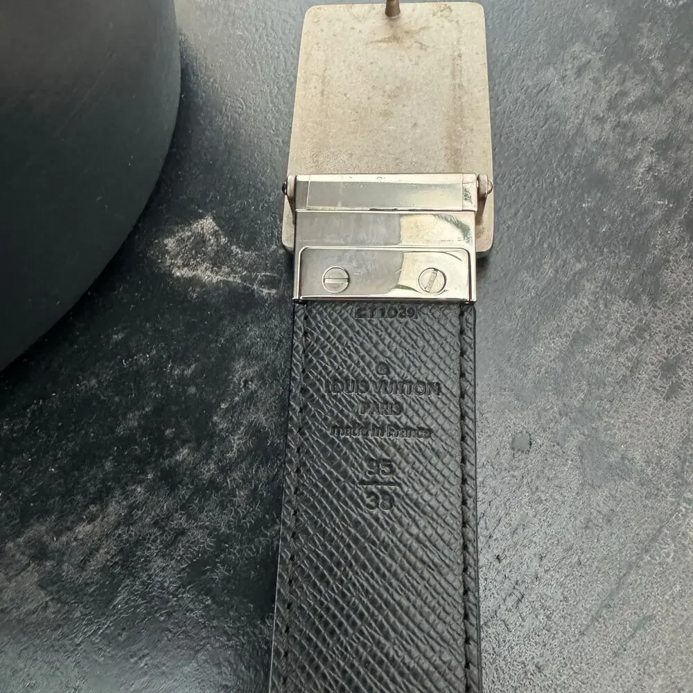 Louis Vuitton‎ Inventeur Graphite Black Mens Belt 95/38 Box Frame Buckle SHW - Picture 5 of 9